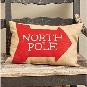 North Pole Burlap Pillow New NorthPole Christmas Winter Holiday Decor Decoration
